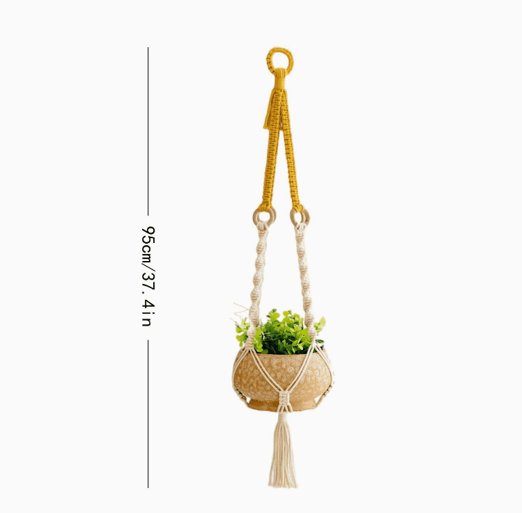 2 Pack Hanging Planters - Cotton Rope, Wooden Rings
